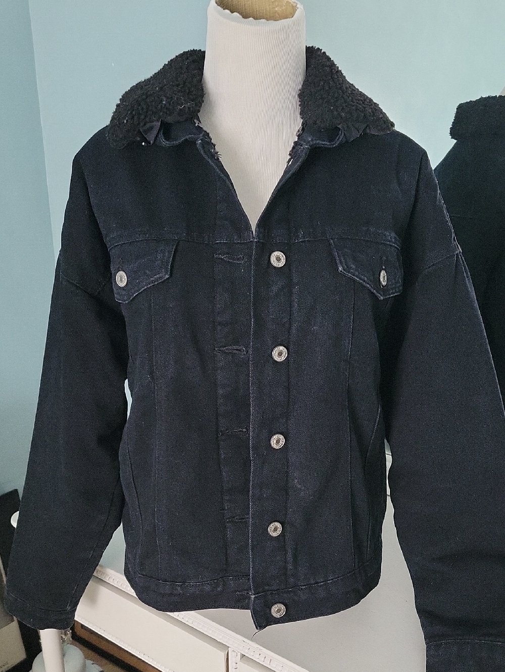 Forever 21 Men's Black Sherpa Collar Bomber Jacket